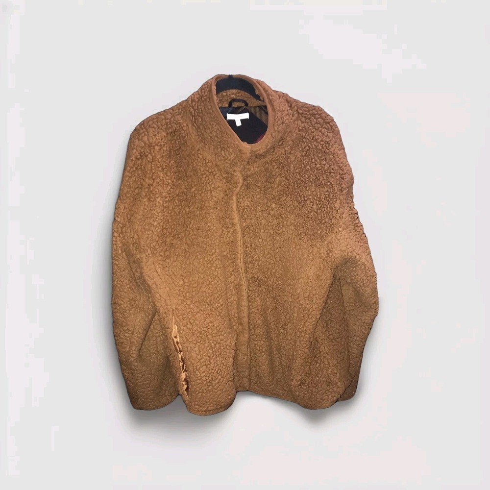 Maurices Jacket Brown XXL Teddy Fleece Soft Sherpa Plaid Inner line Snap Buttons